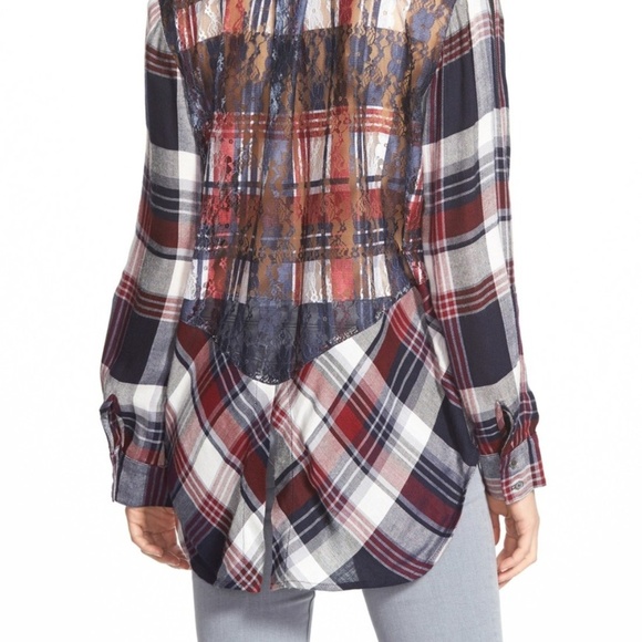 Sam Edelman 'Riley' Lace Back Plaid Shirt - Picture 2 of 8